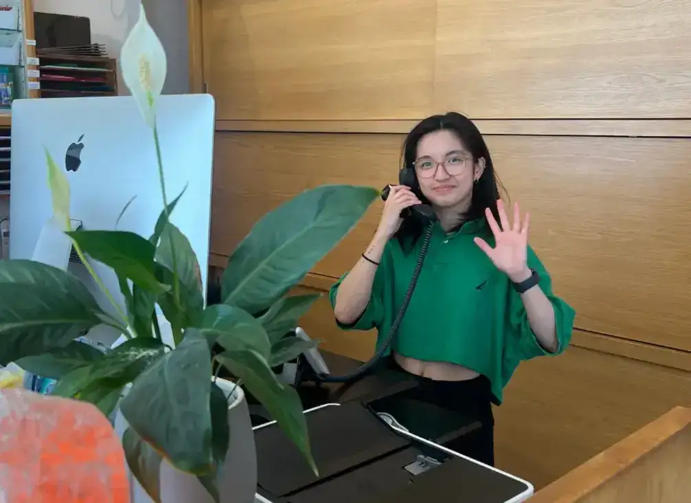 The reception desk and waiting area of the allied health building