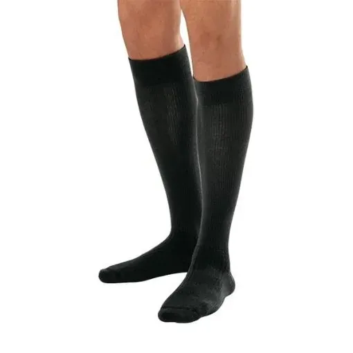 The black colourway, worn knee-high and seen from the front