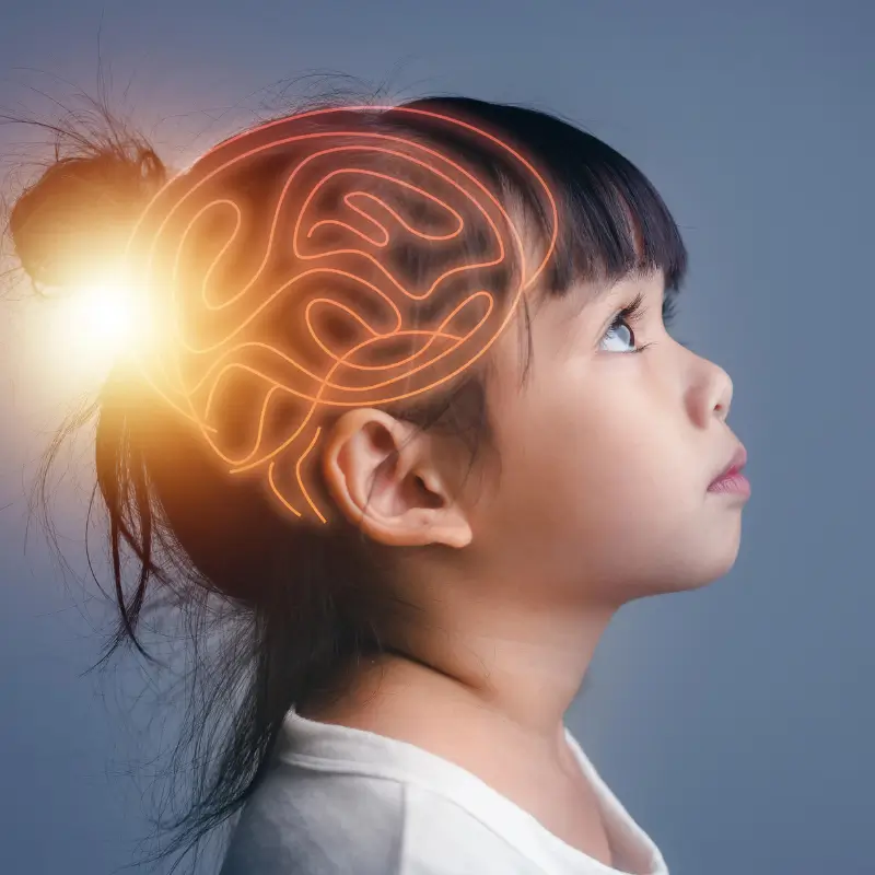 Child with nervous system graphic overlay