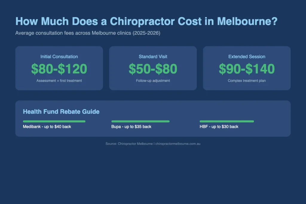 Infographic showing chiropractor costs and health fund rebates in Melbourne